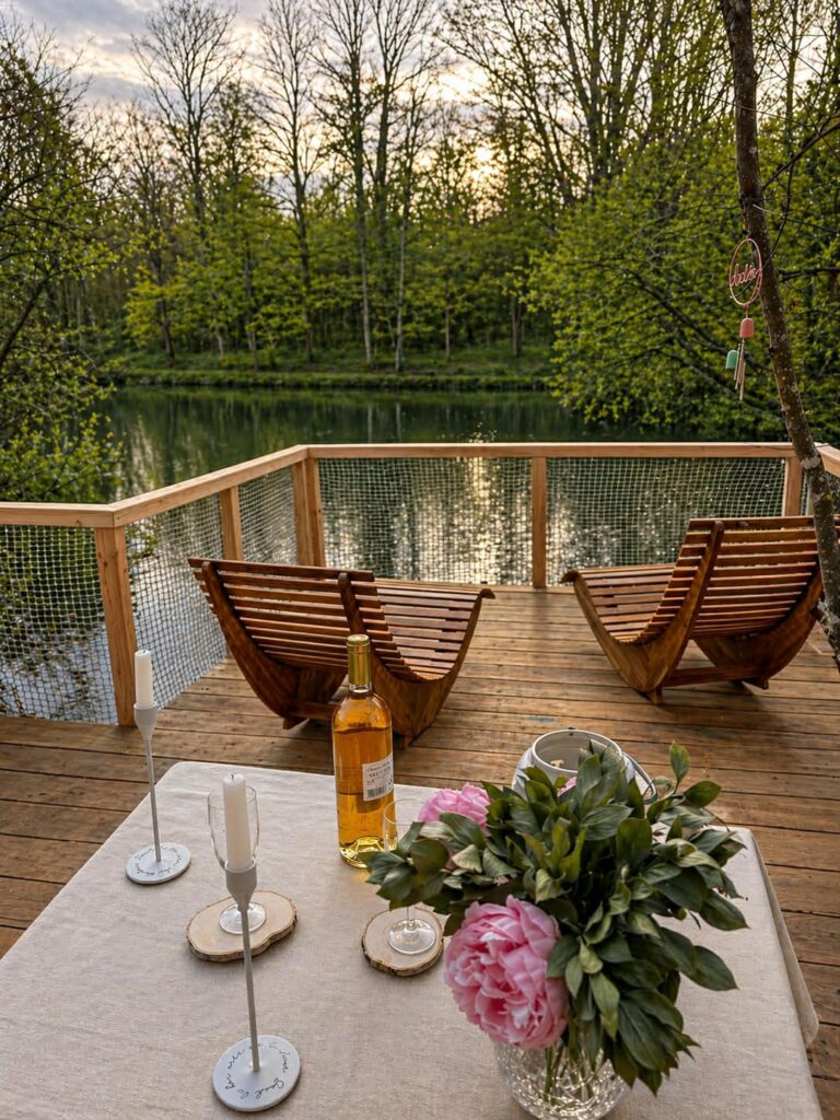 Terrasse Nymphéa avec coucher de soleil